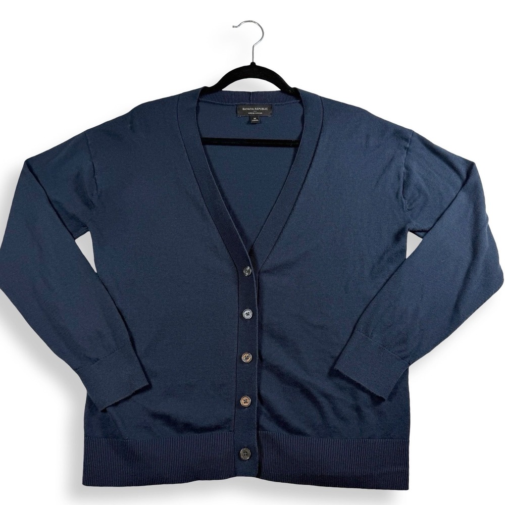 Banana Republic Forever Sweater Navy V-Neck Cardigan Women's Medium Cotton Knit